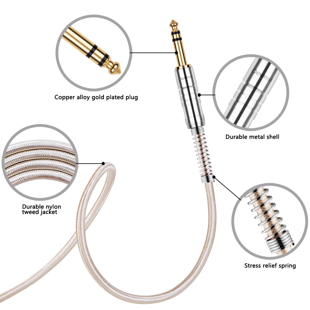 Devinal 1/4 inch Extension Cord, 1/4" Male to Female Cable, 6.35mm Quarter inch Headphone Extender Gold Plated Nylon Braided Durable Audio Cable Stereo Cord, 10 Feet 3Meters