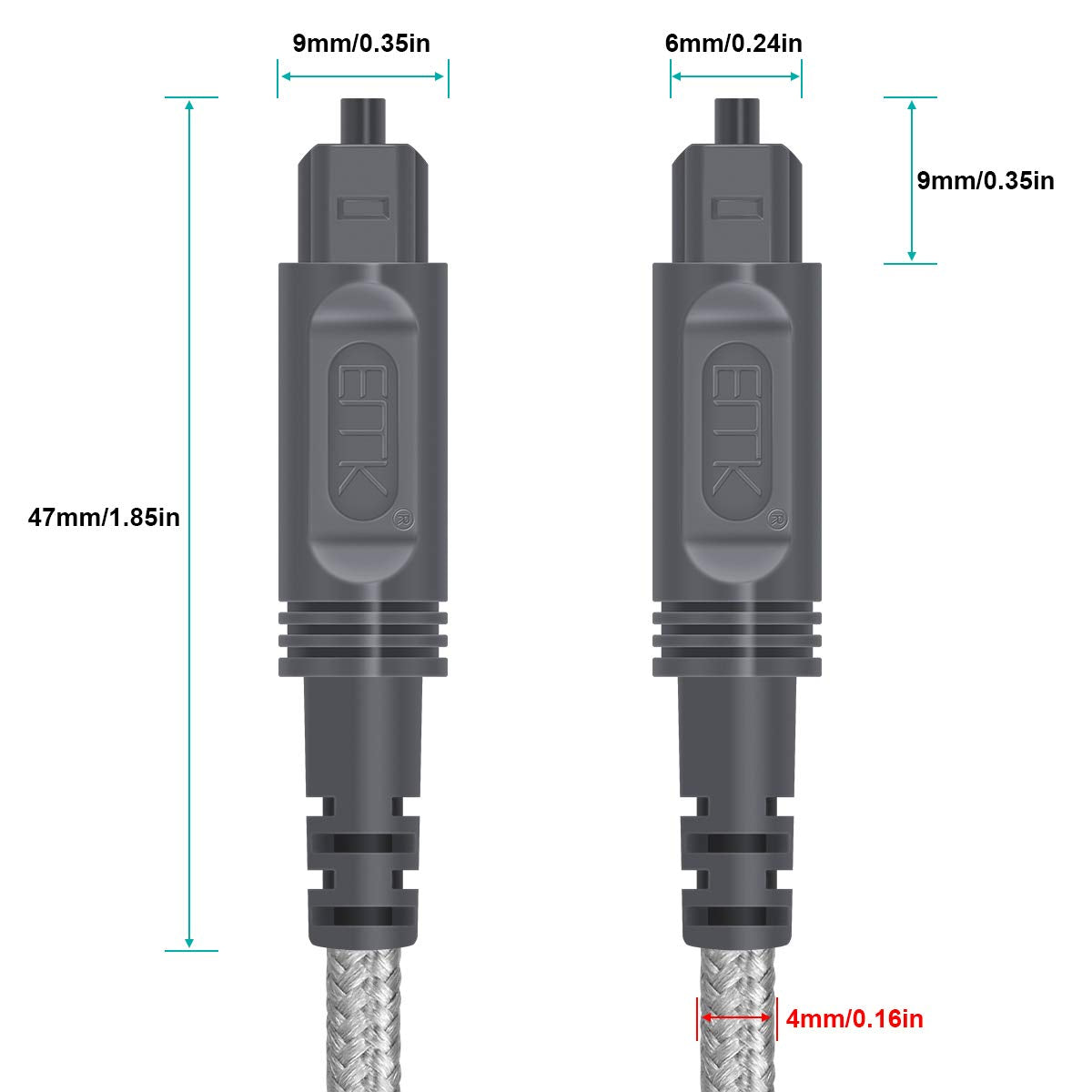 EMK Digital Optical Audio Cable Toslink Cable - [Cotton Braided Jacket,Durable and Flexible] Fiber Optic Cord for Home Theater, Sound bar, TV, PS4, Xbox & More (16.5Feet/5M)