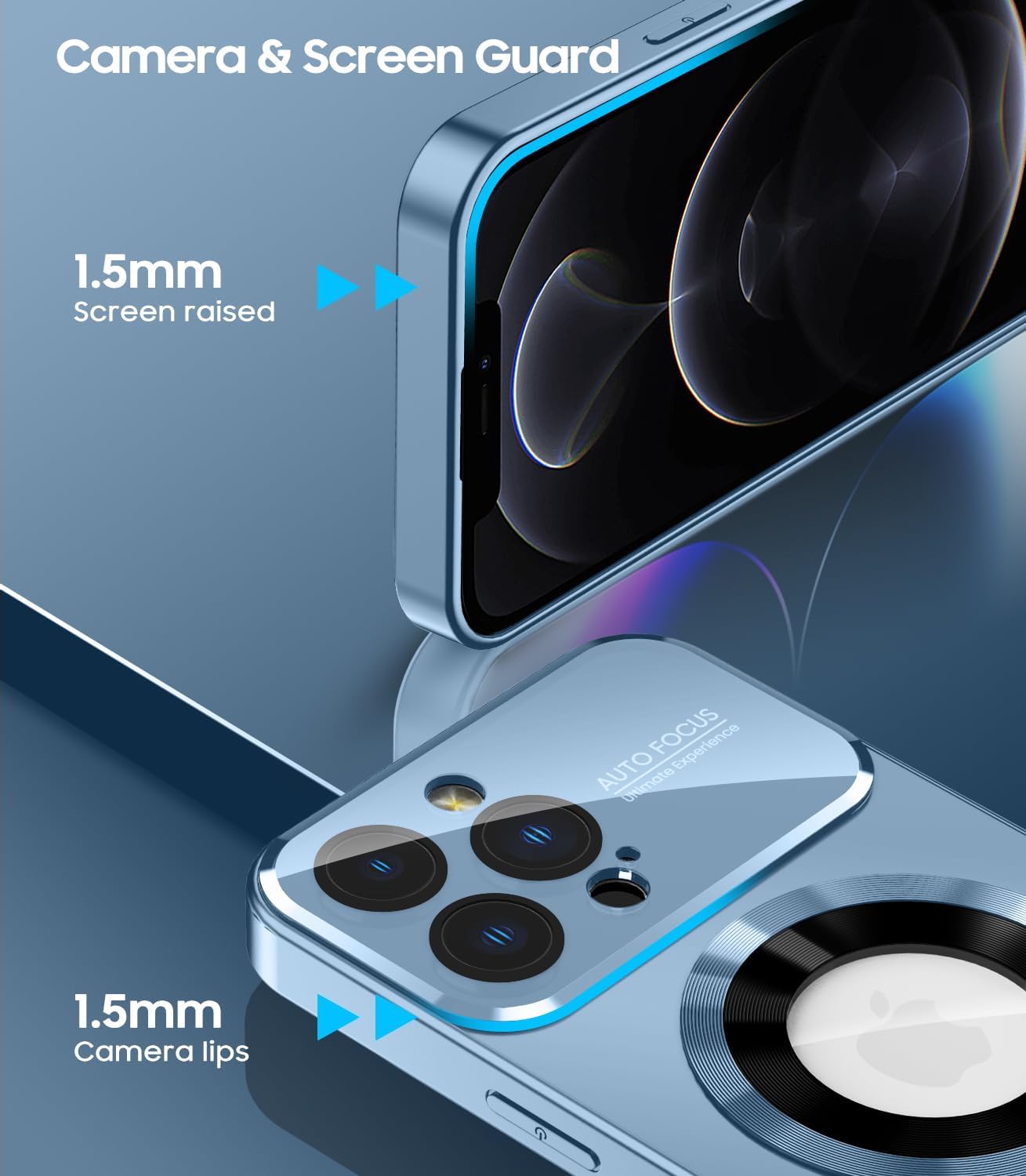 Magnetic for iPhone 12 Pro Max Case, Compatible with MagSafe, Built-in Camera Lens Protector, Logo View, Military Grade Drop Proof Phone Case Cover, Sierra Blue