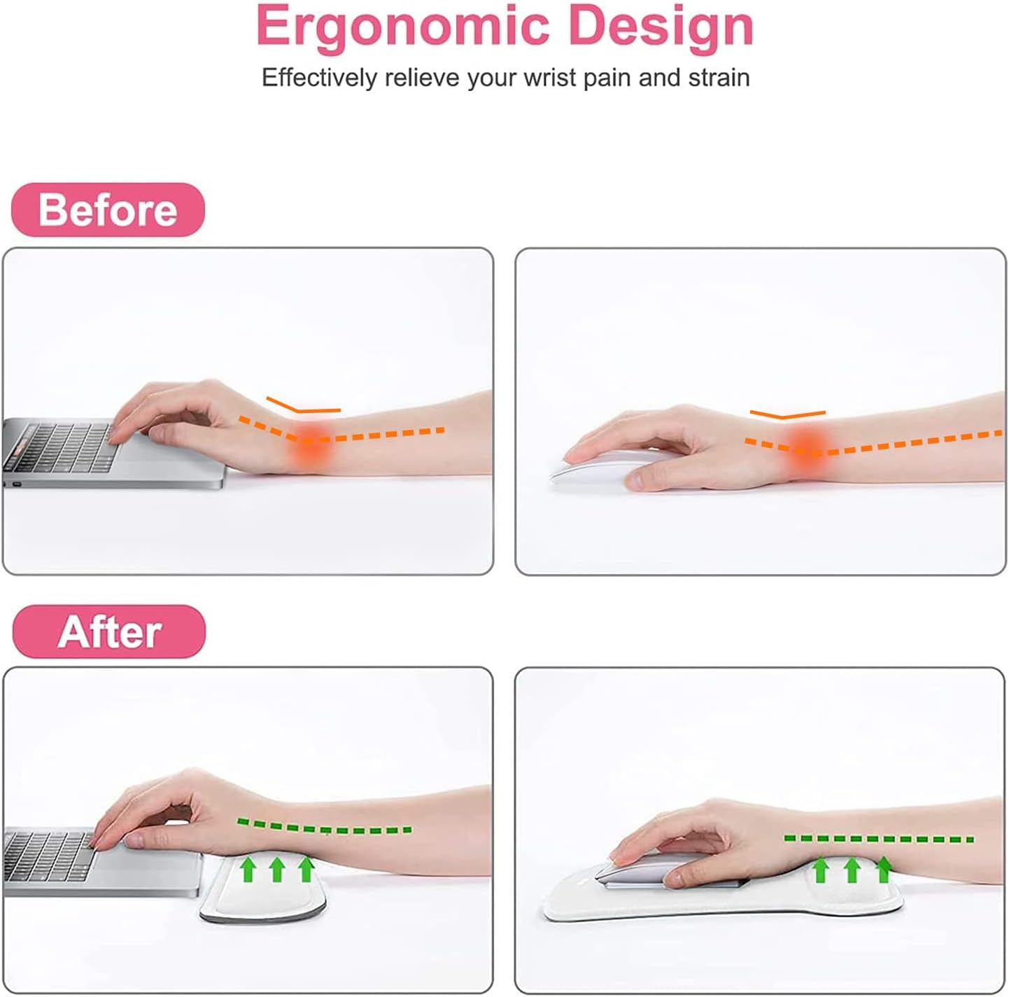 MOSISO Wrist Rest Support for Mouse Pad & Keyboard Set, Ergonomic Mousepad Non-Slip Base Home/Office Pain Relief & Easy Typing Cushion with Neoprene Cloth & Raised Memory Foam, White