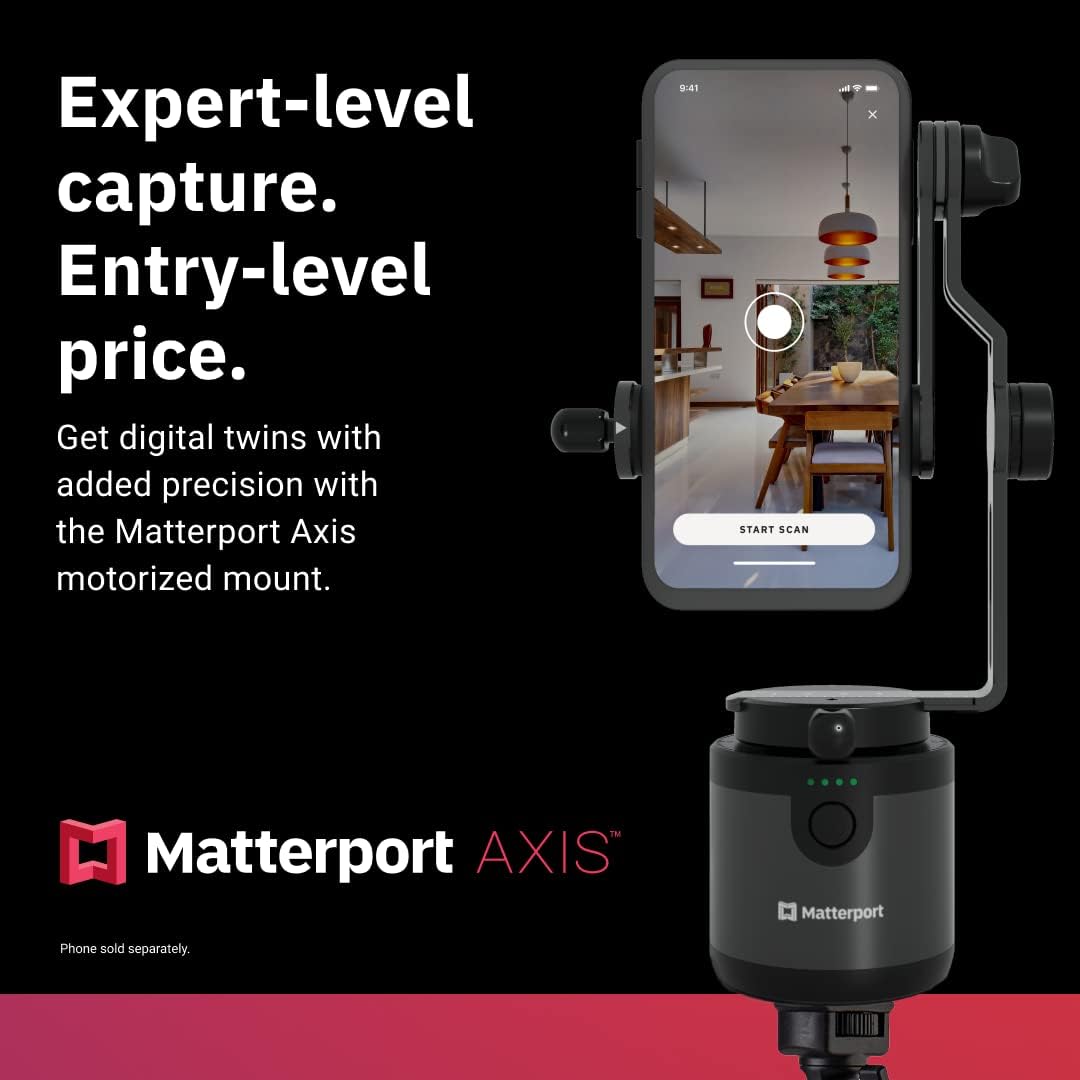 Matterport Axis Gimbal Stabilizer for Smartphone Camera - Motorized Rotating Mount for Professional 3D 360 Photo Scans Includes Portable Tripod, Remote and 12 Month Starter Kit for 3D Model Scans