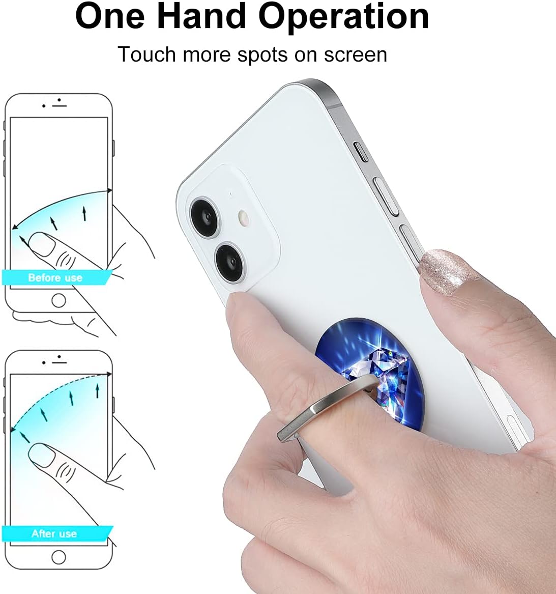 Bonoma Phone Ring Holder, 3 Pack Universal Finger Ring Stand Grip Kickstand Ring for All Smartphones (Diamond)