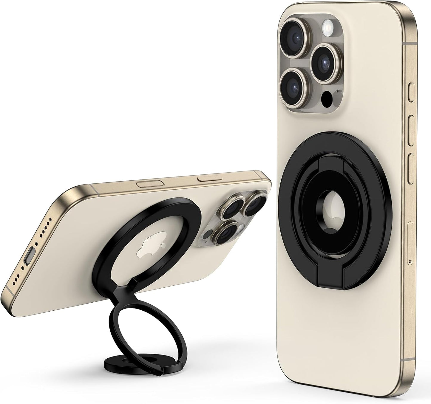 3-Fold Magnetic Phone Ring Holder, Double-Sided MagSafe Phone Grip & Stand, 360° Rotatable Kickstand for iPhone 16/15 Pro Max,14/13/12 Series,for Magnetic Car Mount, with Metal Ring for All Phones