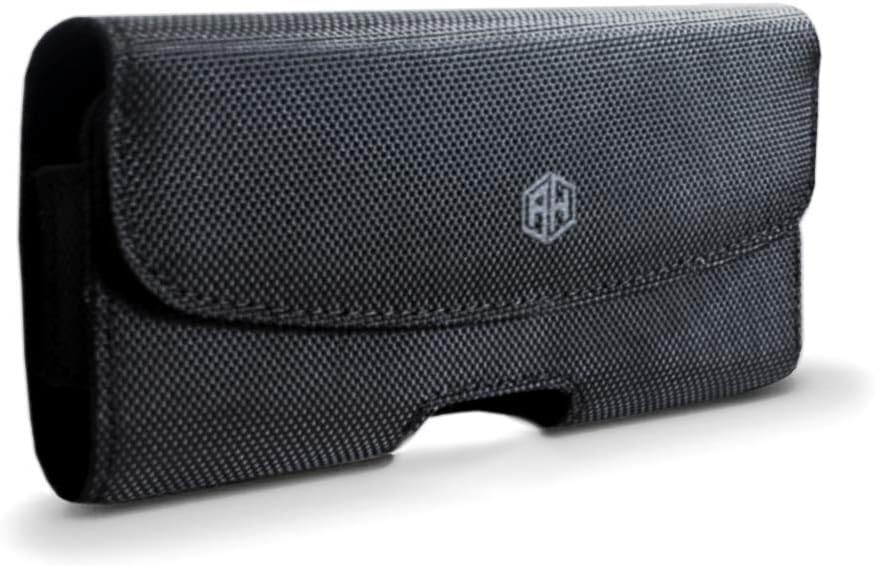 AH Military Grade Horizontal Cell Phone Pouch Clip Cell Phone Holder for Belt Loop for iPhone 13 Max 12 Pro Max 14 Max 14 Max Plus, S20 Plus Nylon Phone Carrier Holster Fits Cell Phone (Large)