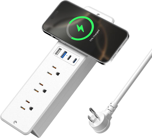 8 in 1 Recessed Power Strip with 15W Wireless Charger, 20W Fast Charging Furniture Outlet, Plug in 3 AC Outlets & 4 USB Ports Flush Mount, 10FT Cord