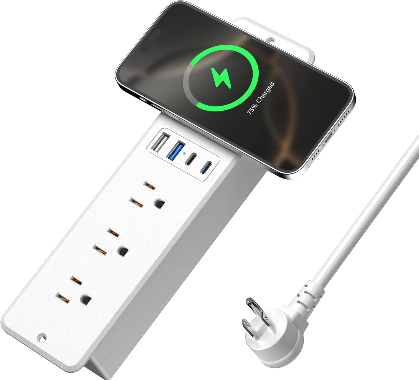 8 in 1 Recessed Power Strip with 15W Wireless Charger, 20W Fast Charging Furniture Outlet, Plug in 3 AC Outlets & 4 USB Ports Flush Mount, 6FT Cord