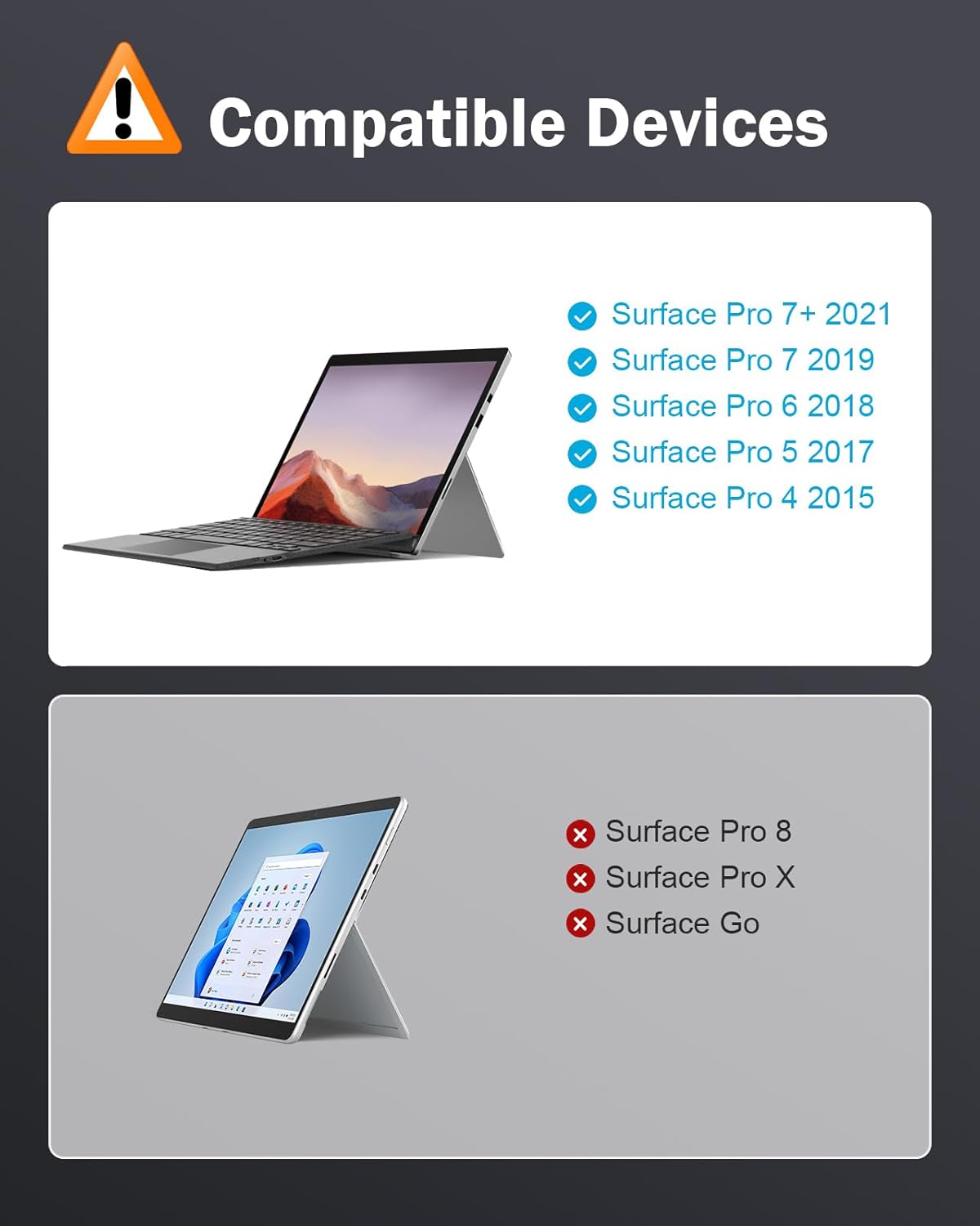 MoKo Microsoft Surface Pro 7/Pro 6/Surface Pro 5 (Pro 2017)/Pro 4/Pro 3 Type Cover, Ultra-Slim Wireless Bluetooth Keyboard with Trackpad, 7-Color LED Backlit, Built-in Rechargeable Battery, Gray