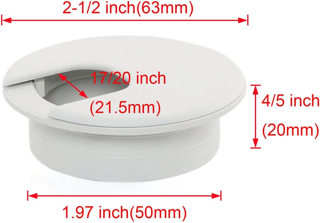 2pcs 2 Inch Desk Wire Cord Cable Grommets Hole Cover for Office PC Desk Cable Cord Organizer Plastic Cover (White-2Pcs)