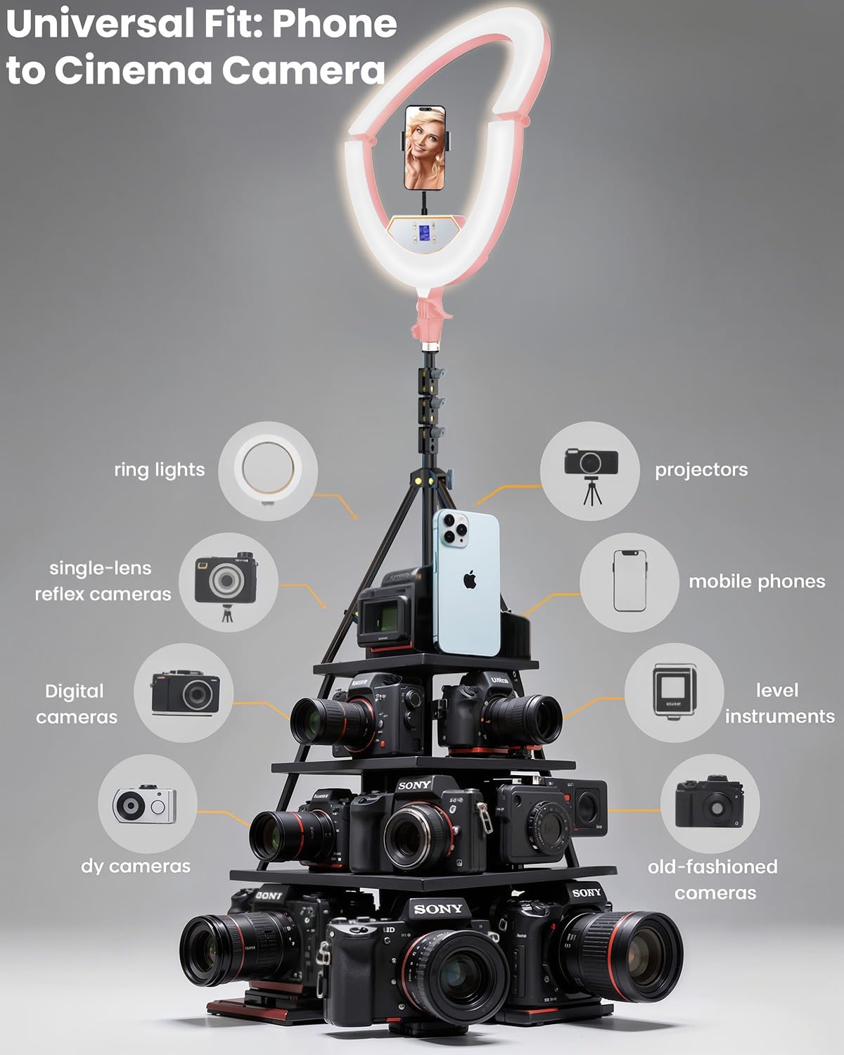 22" Large Ring Light with Stand,Foldable LED Big Ring Light Tripod for iPhone Phone Ipad, 75" Tall Tripod Touch Screen,Wireless Remote for Live Stream,YouTube,TikTok Video Shooting Pink