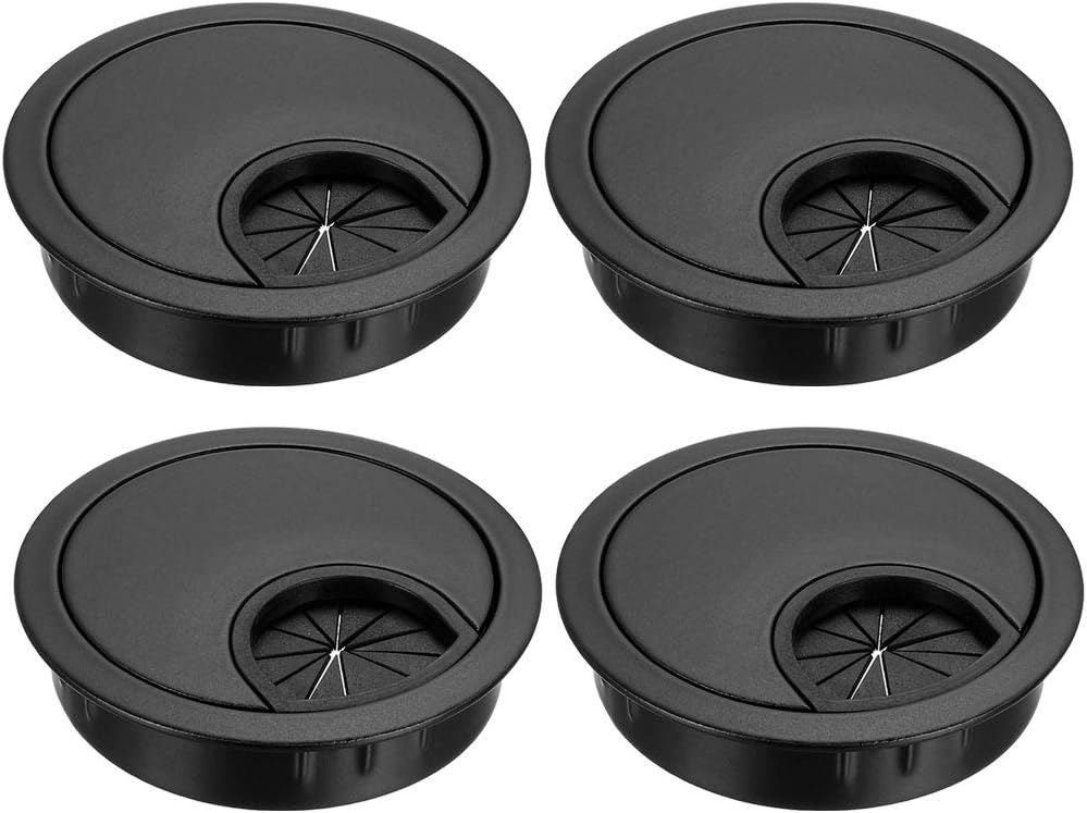 uxcell Cable Hole Cover, 2.1Inch/53.5mm Zinc Alloy Desk Wire Cord Cable Grommets Hole Cover for Office PC Desk Cable Cord Organizer, 4 Pcs Black