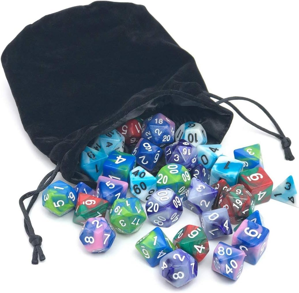 Dice Set for Dungeons&Dragons, DND, RPG Games, Polyhedral Dice Set, Assorted Dice Set, 35 Total, 5 Sets with Drawstring dice Pouch