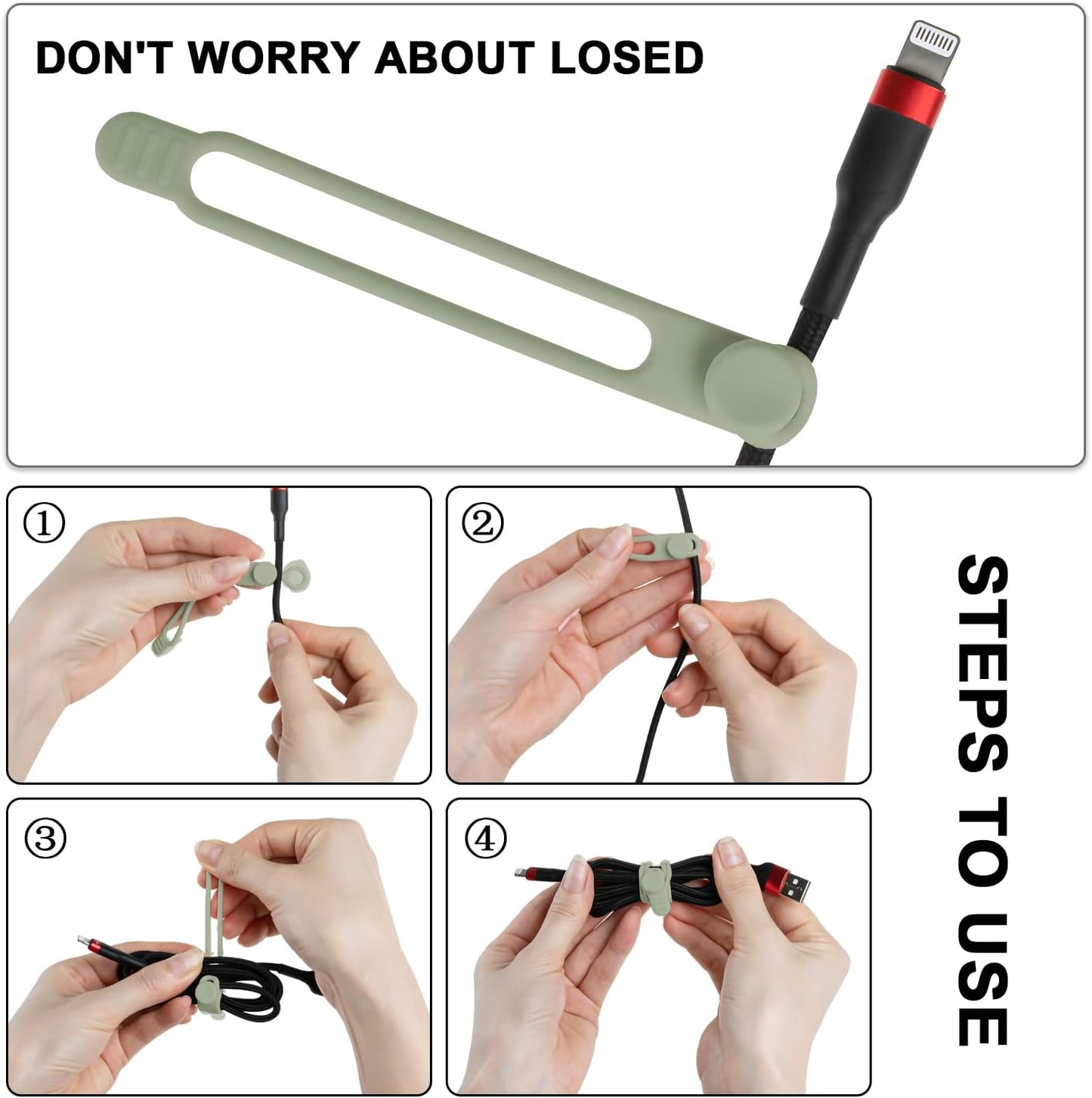 Nearockle 16Pcs Silicone Cable Straps Wire Organizer for Bundling Earphone, Phone Charger, Computer Cords, Reusable Cable Ties Cord Organizer in Home,Office,Kitchen,School(Green)