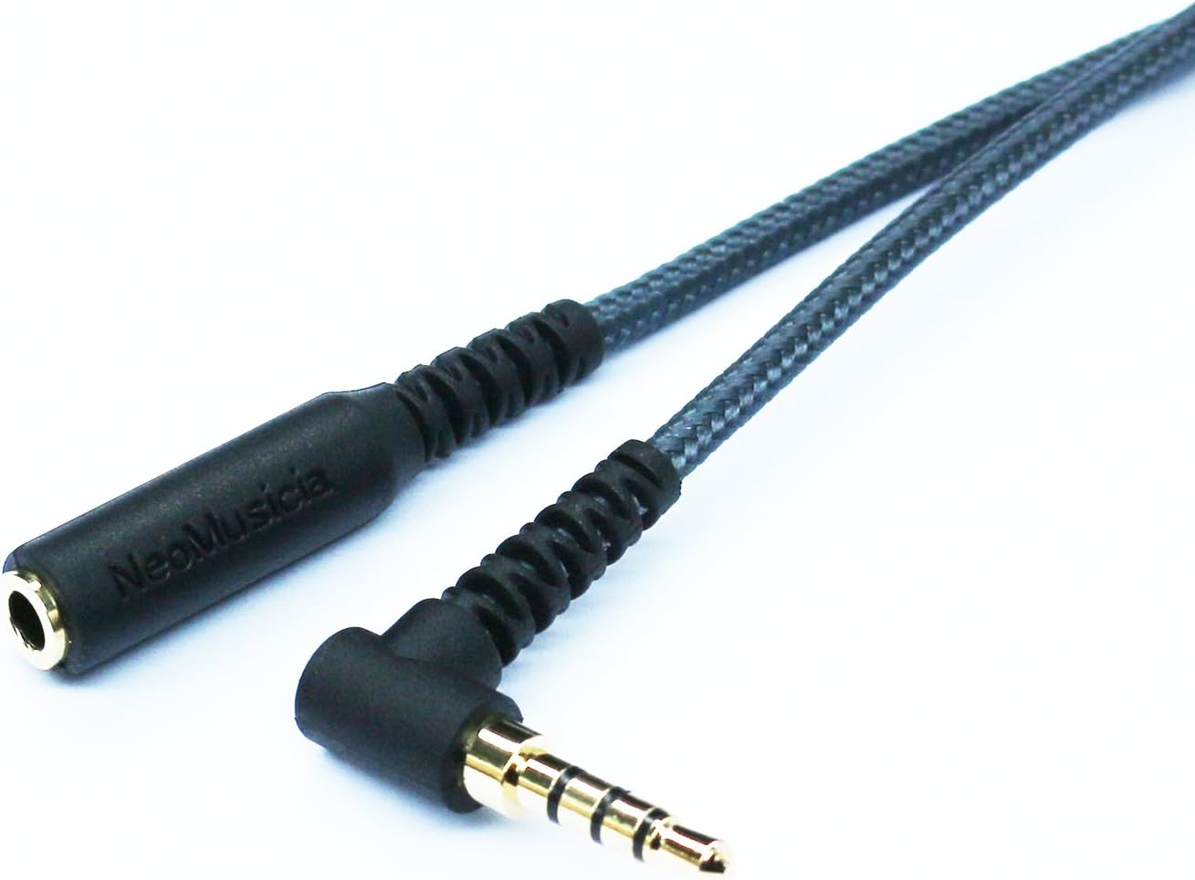 200cm(6ft) Right Angle 4 Pole 3.5mm 1/8 inch Male to 4 Pole 3.5mm 1/8 inch Female Stereo Audio Headphone Earphone Extension Cable Adapter Cord Tangle-Free Braided Wire
