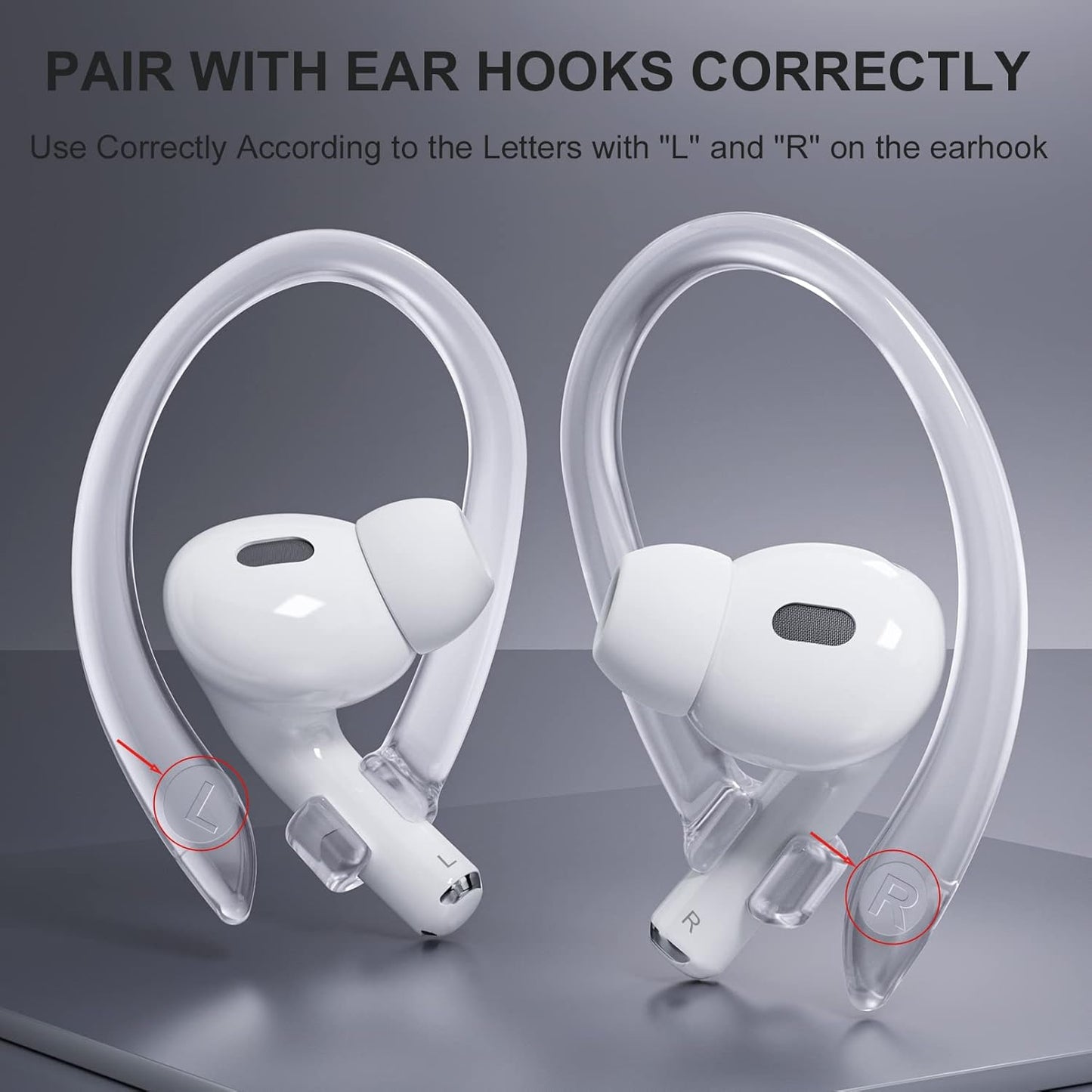 2 Pairs AirPods Ear Hooks for AirPods Pro 2, AirPods Pro, AirPods 4, 3, 2 & 1, Upgraded Anti Slip Sports Clip Hooks for AirPods 1, 2, 3, 4,Pro, Pro 2 – Transparent