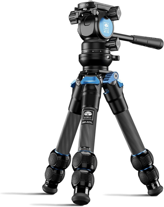 SIRUI AM-223L Carbon Fiber Mini Tabletop Tripod Kit, Compact Lightweight with AT-10 Fulid Video Head, Max Load 5kg/11.02lb for Cameras, DSLR (AM-223L+AT-10)