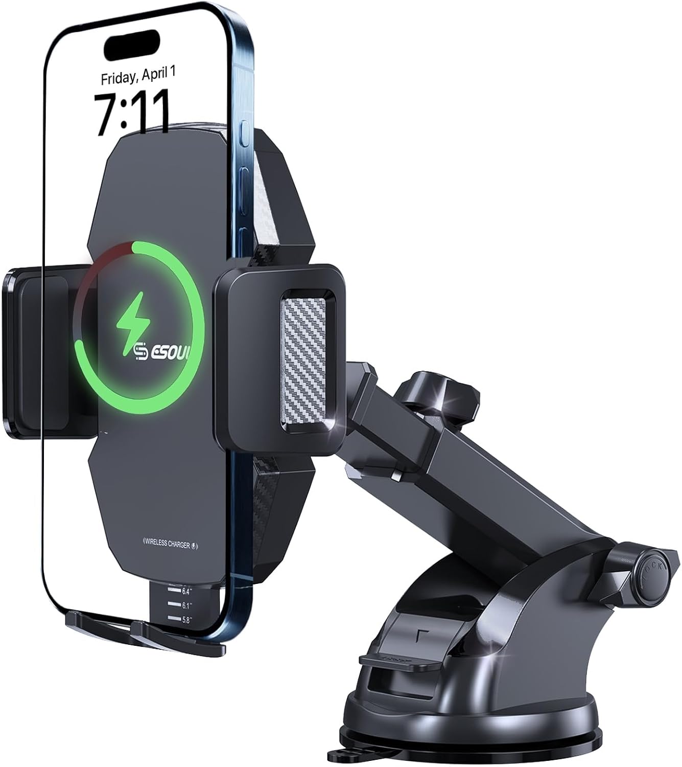 Car Phone Holder &15W Wireless Fast Charger, Auto-Clamp Qi Charging Mount, 360° Adjustable Phone Holder for iPhone/Android, Air Vent Mount with Overcharge Protection - by Esoulk