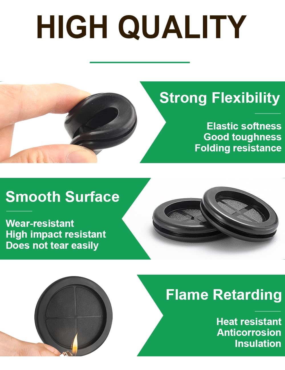 110 Pcs Rubber Grommets Kit - Rubber Plugs for Holes Assorted 6 Sizes 5/16 3/8 1/2 5/8 7/8 1 Inch, Waterproof Firewall Automotive Wires Cables Grommets Set for Sheet Metal Electric Box Desk