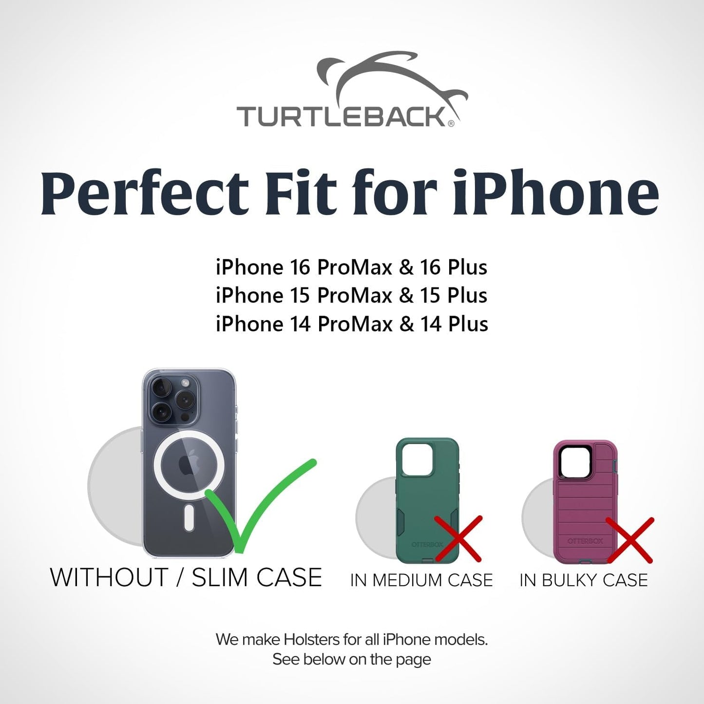 Turtleback Belt Clip for iPhone 16 Pro Max, 15 Pro Max, 14 Pro Max -Small- Fits w/Slim MagSafe Style Cases, Premium Black Leather, Vertical Belt Holder, Magnetic Closure HD Rotating Belt Clip