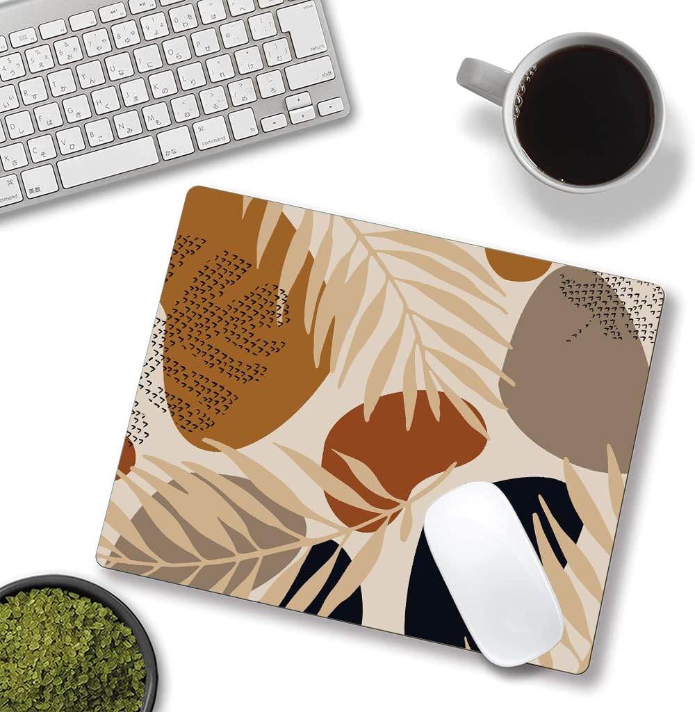 Mouse Pad, Square Abstract Mouse Pad, Cute Mouse Mat Waterproof Non-Slip Rubber Base Mouse Pads for Office Laptop, Brown Leaves