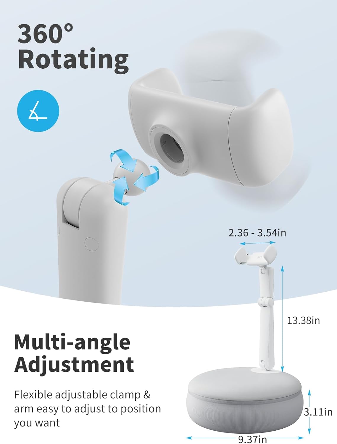 SAIJI Cell Phone Pillow Holder mini iPhone Stand for Bed, Upgraded mini Angle & Height Adjustable Phone Pillow Stand for Watching Video On Bed/Sofa/Lap, Fit for 4.7"-7.0" Device (Gray)