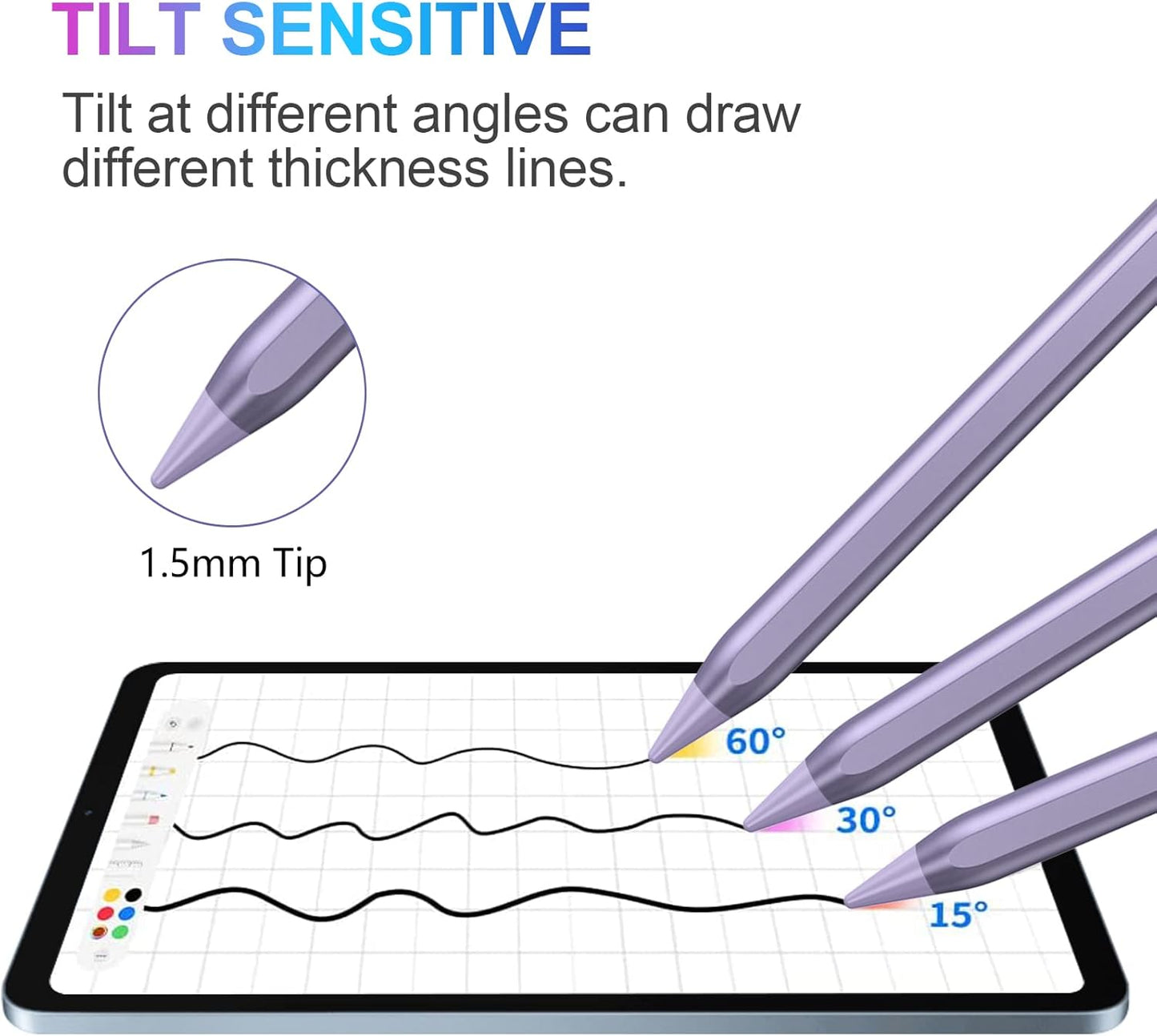 Stylus Pen for iPad 2018-2023 with Palm Rejection, Active Pencil for iPad 10th/9th/8th/7th/6th Generation, for iPad Pro 11/12.9 inch, for iPad Air 5th/4th/3th Gen, for iPad Mini 6th/5th Gen(Purple)