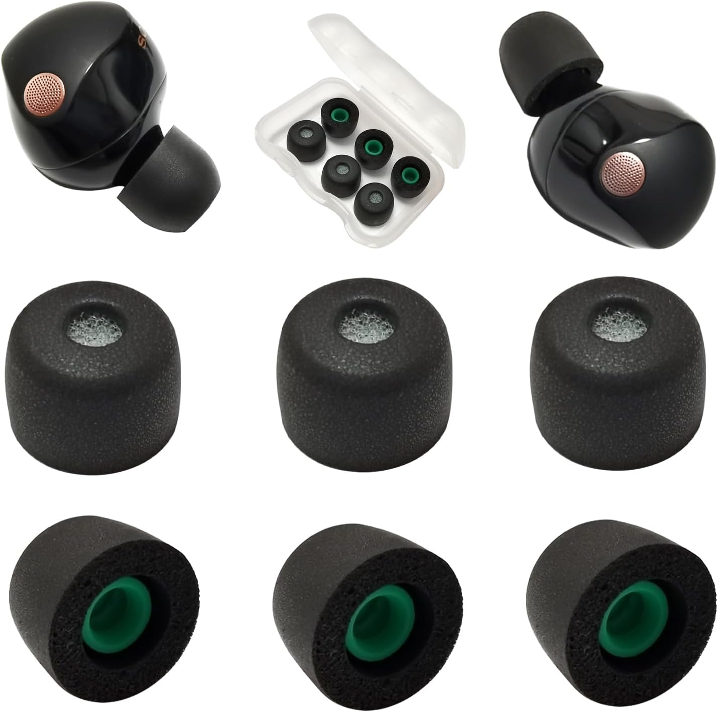 Memory Foam Ear Tips for Sony WF-1000XM5 Earbuds Tips for WF-1000XM5 WF-1000XM4 Earbuds Case, 3 Pairs Medium Black