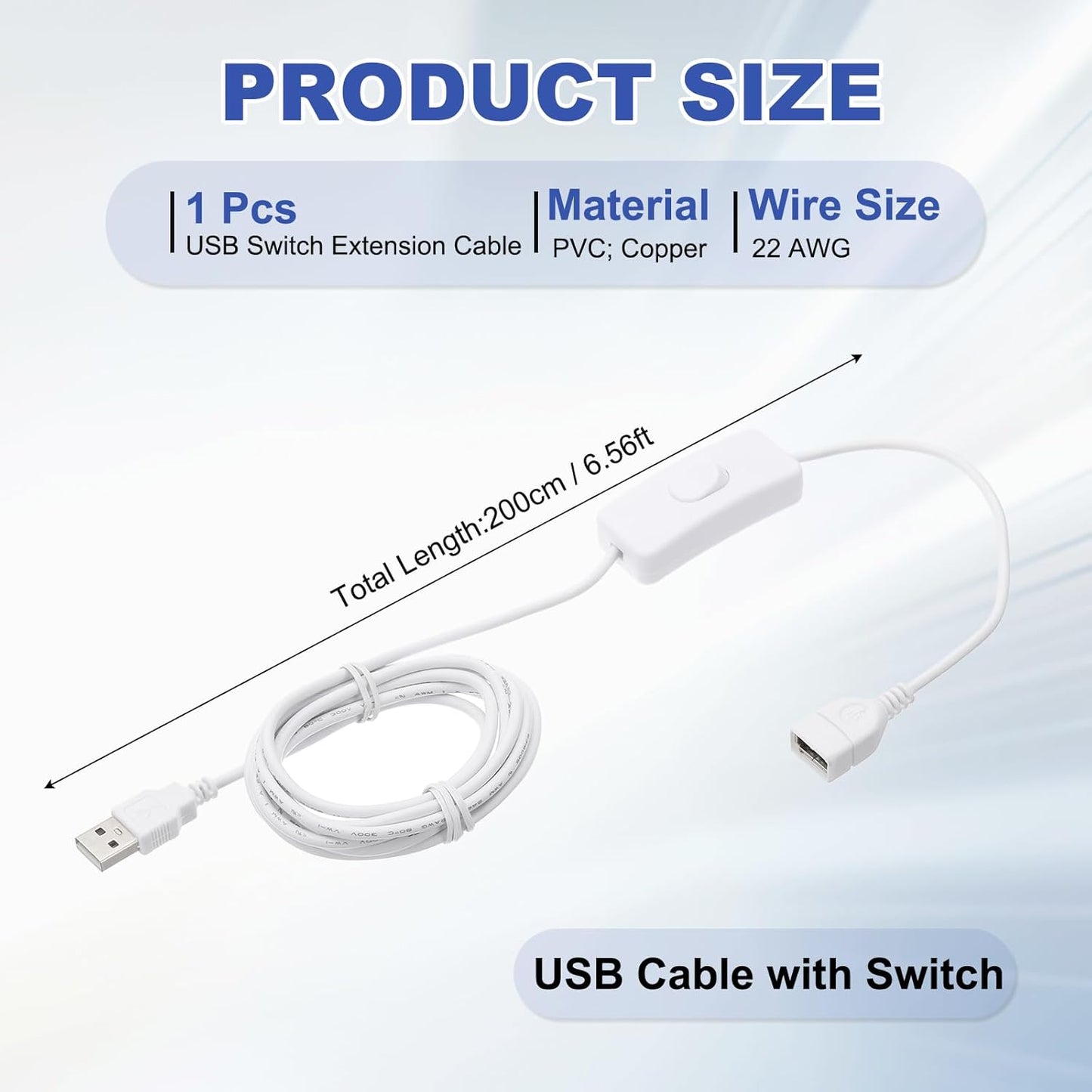 MECCANIXITY USB Extension Cable with ON/Off Toggle Switch 2m USB Male to Female Extension Cord for Desk Lamp Fan LED Light Strip White Pack of 1