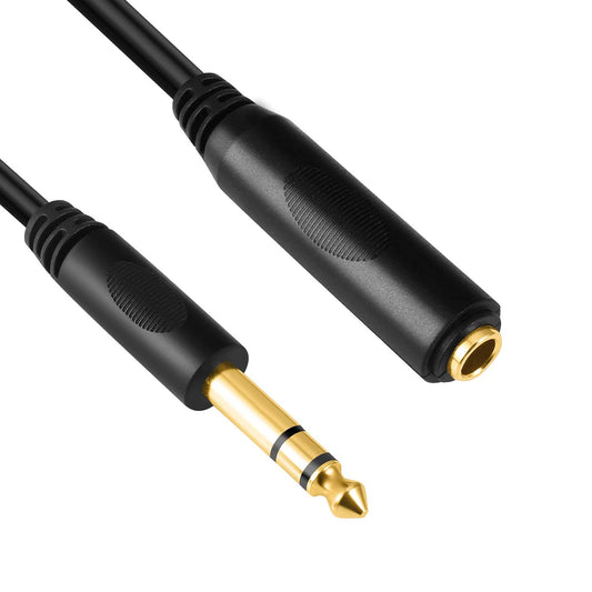 Devinal 6.35mm 1/4" inch TRS Plug Male to 1/4 Female Headphone Guitar Extension Cable Cord, Gold Plated Audio Cable Stereo Extender, 6 feet (1.8 M)