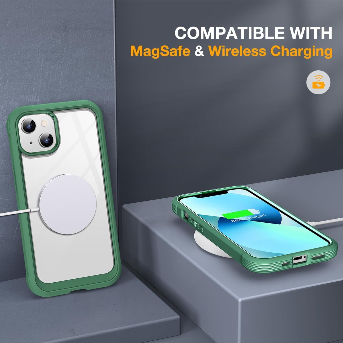 Miracase for iPhone 13 Case 6.1'', [Bubble Free] Full-Body Bumper Phone case with Built-in Full Glass Screen,No Gap,Compatible with MagSafe,Green