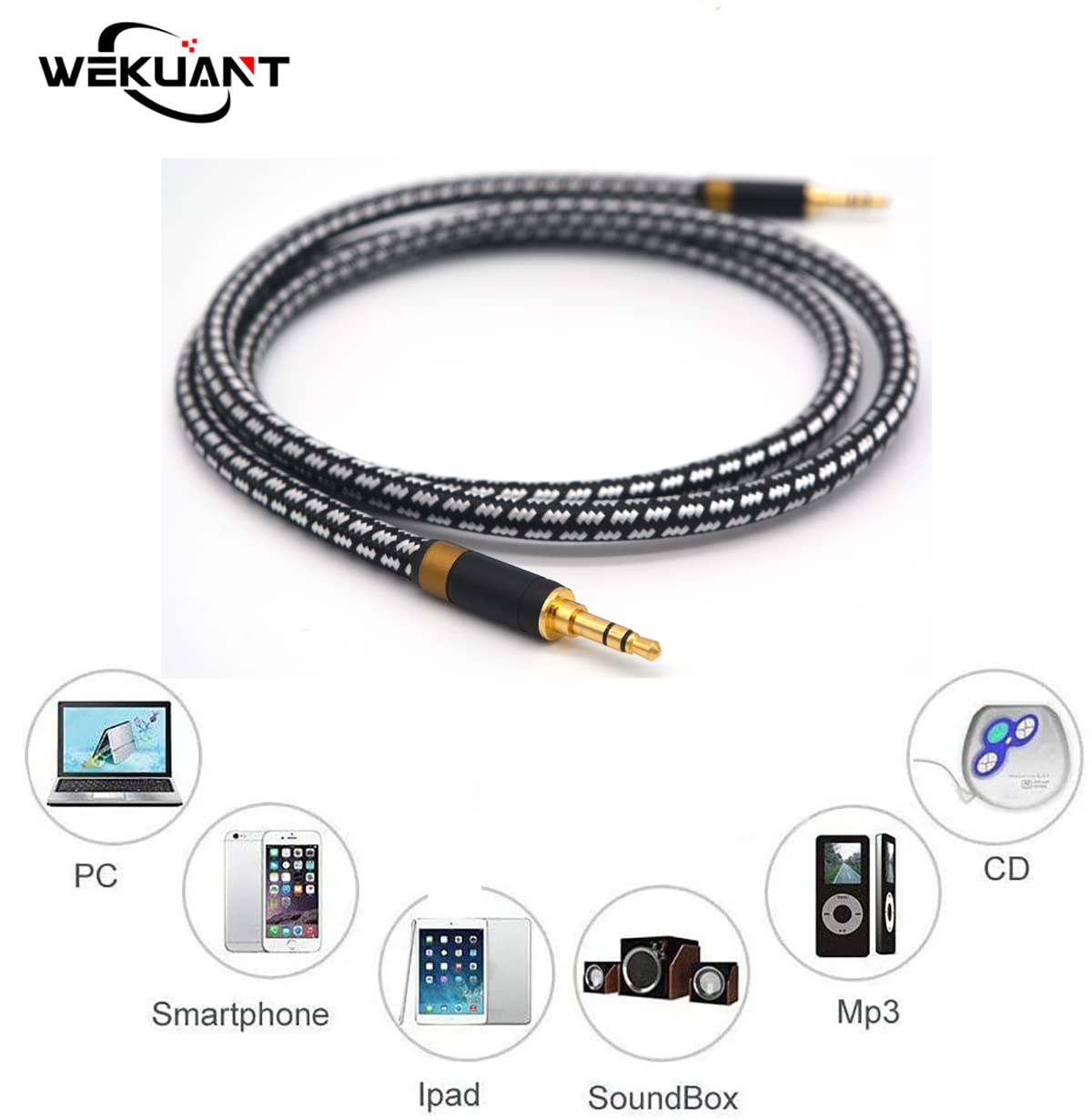 Aux Cord, Audiophile 3.5mm Stereo Audio Cable [1m (3.2 Feet), Silvered-Plated Copper core], Unbreakable and Great for Phone, Laptop, Tablets, Headphones, Cars and More