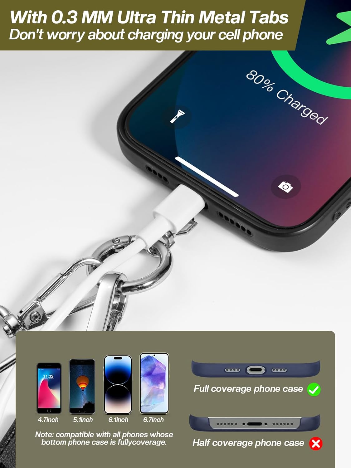 Clip and Go Strap for Phone with Wallet Crossbody Phone Lanyard Adjustable and Detachable RFID Wristlet Wallet with ID Window and Zipper, Cream