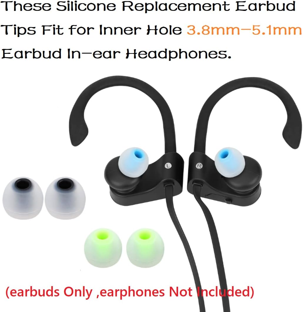 Earbuds Replacement Tips Silicone Earbud Tips Ear Gels Fit for Inner Hole from 3.8mm - 5.1mm Earphones 9 Pairs S/M/L