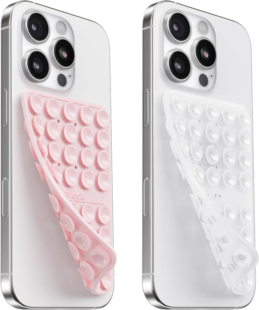 2PCS Silicone Suction Cup Phone Case Mount Double Sided, Hands-Free Phone Accessories Holder for Selfies and Videos, Silicon Sticky Phone Grip for iPhone and Android, Transparent&Light Pink
