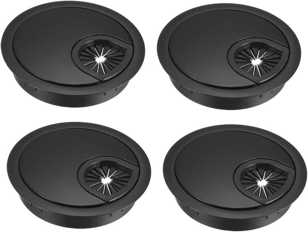 uxcell Cable Hole Cover, 2.4Inch/60mm Zinc Alloy Desk Wire Cord Cable Grommets Hole Cover for Office PC Desk Cable Cord Organizer, 4Pcs Black