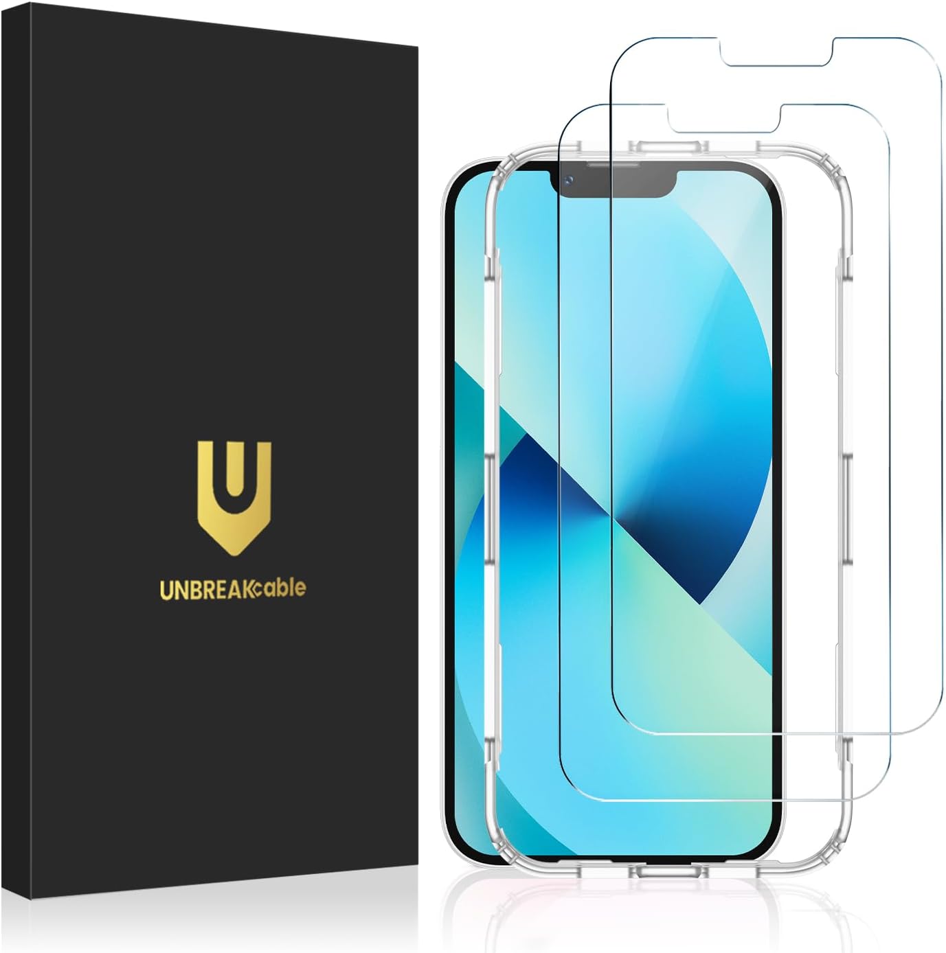 UNBREAKcable 2-Pack Screen Protector for iPhone 16e/13/13 Pro/14, Double Shatterproof Tempered Glass [Easy Installation Frame] [9H Hardness] [99.99% HD] [Case Friendly] for iPhone 6.1 inch