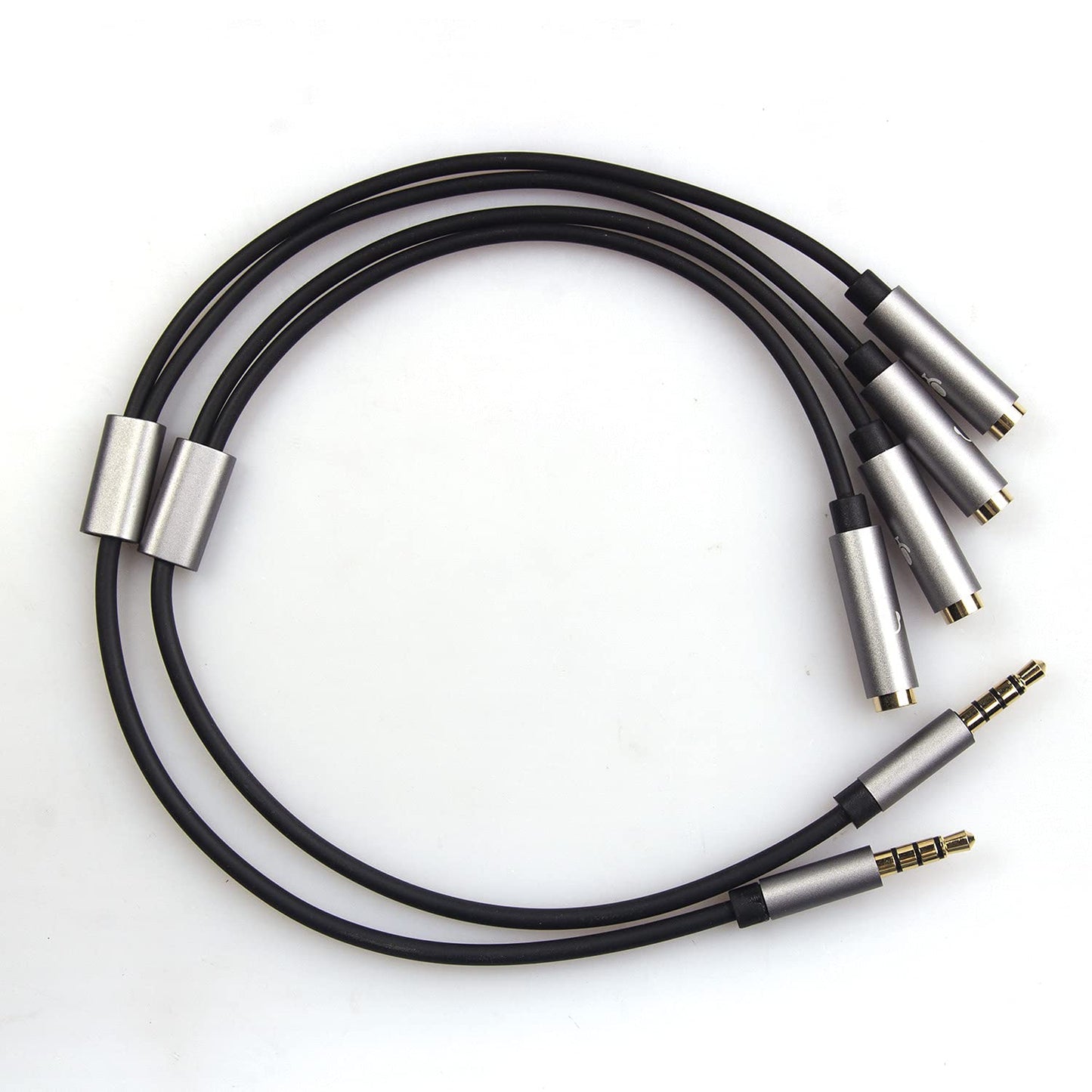 REXUS Grey 2-Pack 3.5mm Y Splitter Stereo Audio Cable 4-Pole Male to 2 Female for Headphone, Headset Splitter Adapter Extension Aux Cable, Compatible MobilePhone and New Version Laptop(M22F35Gx2)