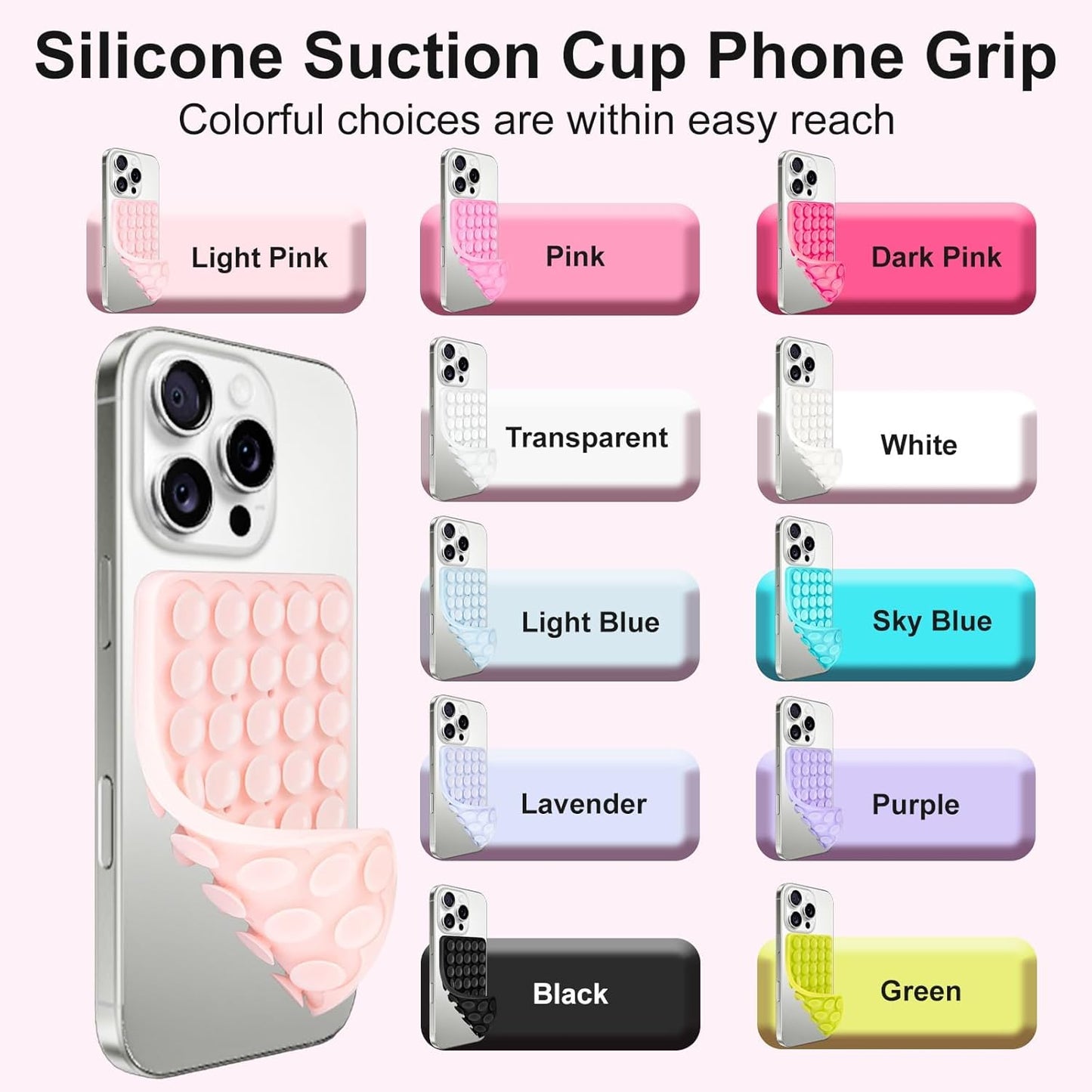 1 Pack Silicone Suction Cup Phone Case Mount Double Sided, Phone Accessories Hands-Free Strong Grip Holder for Selfies and Videos, Silicon Phone Stand Sticky for iPhone and Android Pink
