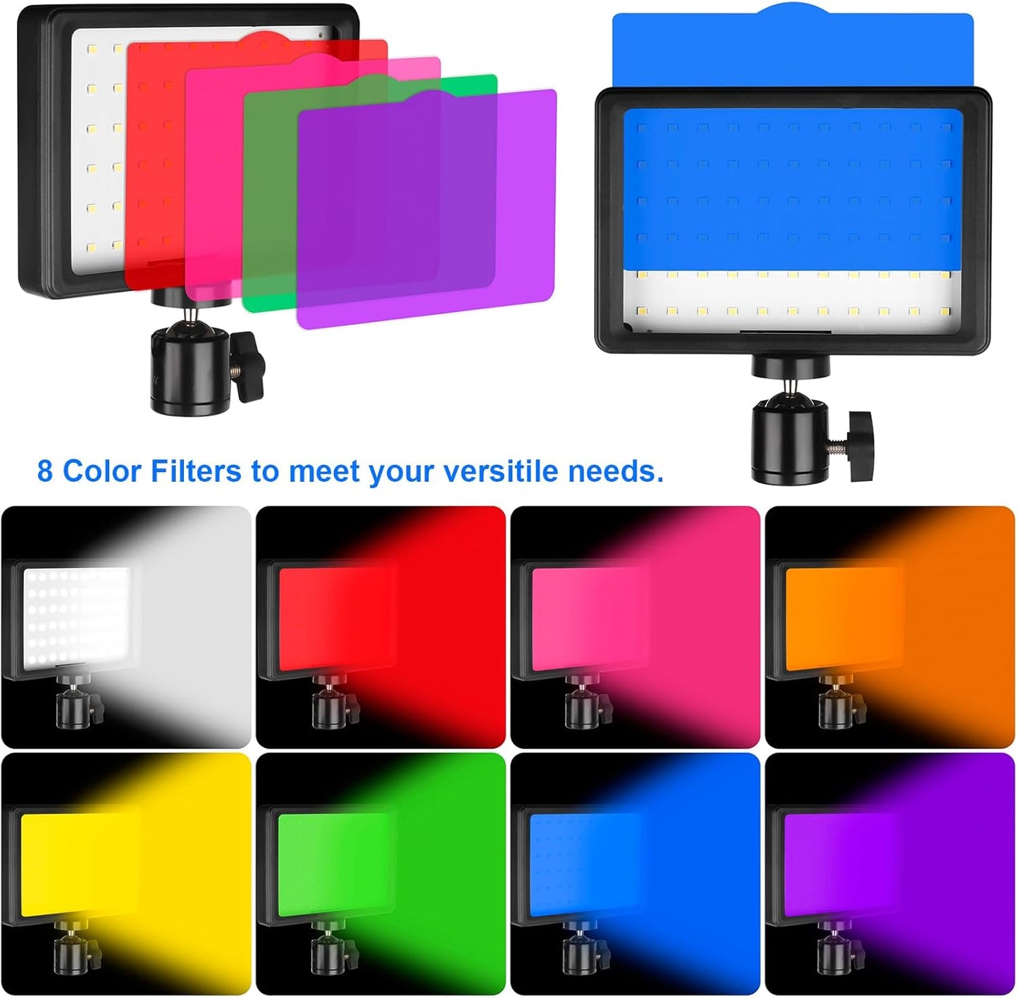 LED Photo Video Light 3-Pack, Ci-Fotto Dimmable 5600K USB LED Continuous Light Photography Light with Tripods and Color Filters for Photo Studios, YouTube, TikTok, Video Recording, Game Streaming