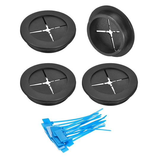 uxcell 4Pcs Cable Cord Grommet, 2"(50mm) Rubber Desk Grommets Wire Pass Through Hole Cover with Marked Cable Ties for Home Office Cable Wire Protection, Black