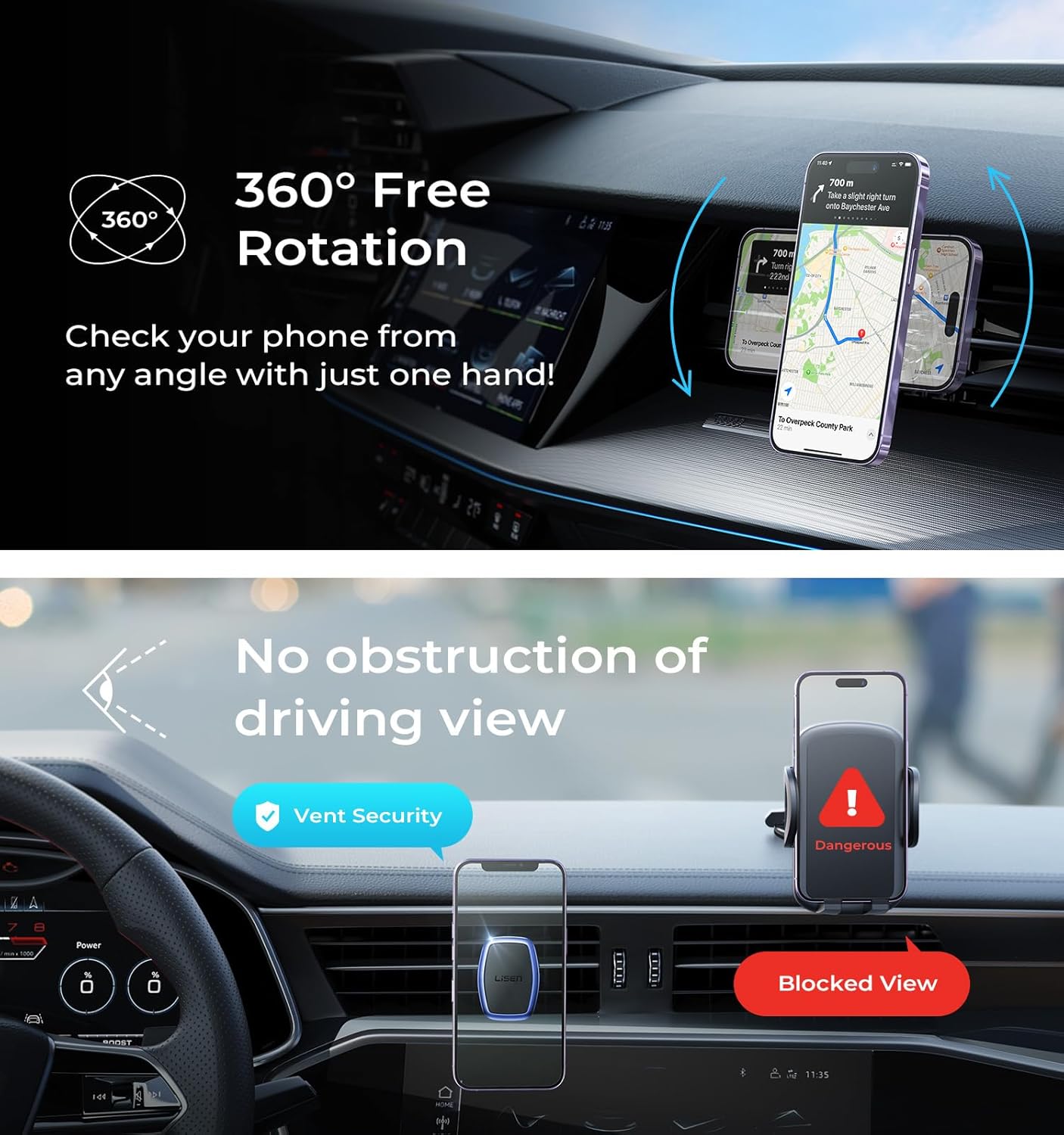 LISEN Magnetic Phone Holder for Car, [Easily Install] Car Phone Holder Mount [6 Strong Magnets] Cell Phone Holder for Car [Case Friendly] iPhone Car Holder Blue LV633