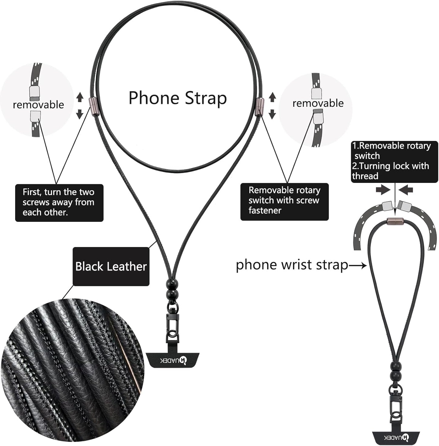 cell phone lanyard Detachable Phone Chain Strap Leather 2-in-1 Wristlet Phone Strap