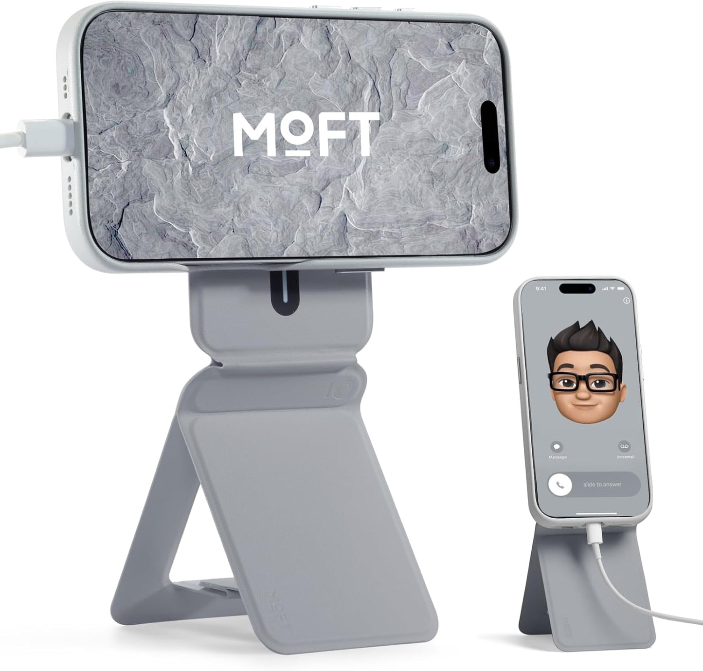 MOFT Phone Stand, Magnetic Phone Tripod Stand Stain-Resistant MOVAS Leather & Angle Adjustment & Strong Magnets Tripod for iPhone 16/15/14/13/12 (Included Metal Ring)-Cement