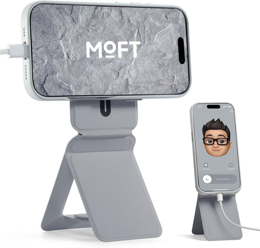 MOFT Phone Stand, Magnetic Phone Tripod Stand Stain-Resistant MOVAS Leather & Angle Adjustment & Strong Magnets Tripod for iPhone 16/15/14/13/12 (Included Metal Ring)-Cement