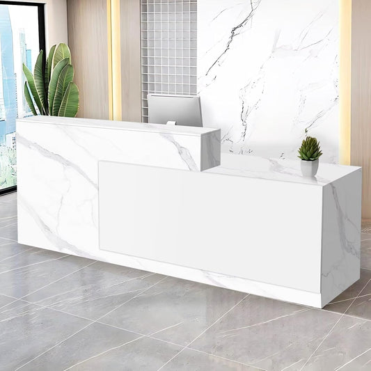 Reception Desk with Counter Modern Checkout Counter with Lockable Drawer Keyboard Tray Receptionist Desk for Office Salon Reception Table K Right 79inch/200cm