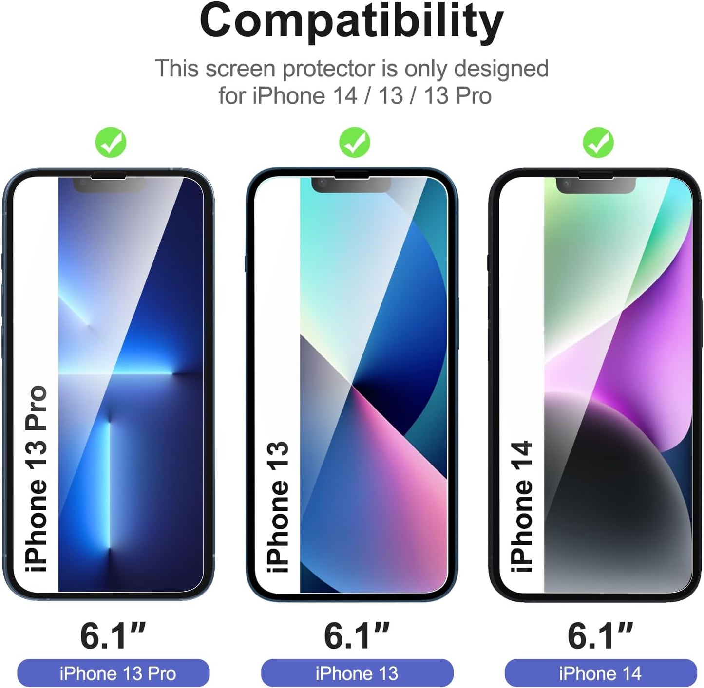 NEW'C 3 Pack Designed for iPhone 14,iPhone 13,iPhone 13 Pro Screen Protector (6.1 inches),Tempered Glass with easy installation tool included,Case Friendly Ultra Resistant
