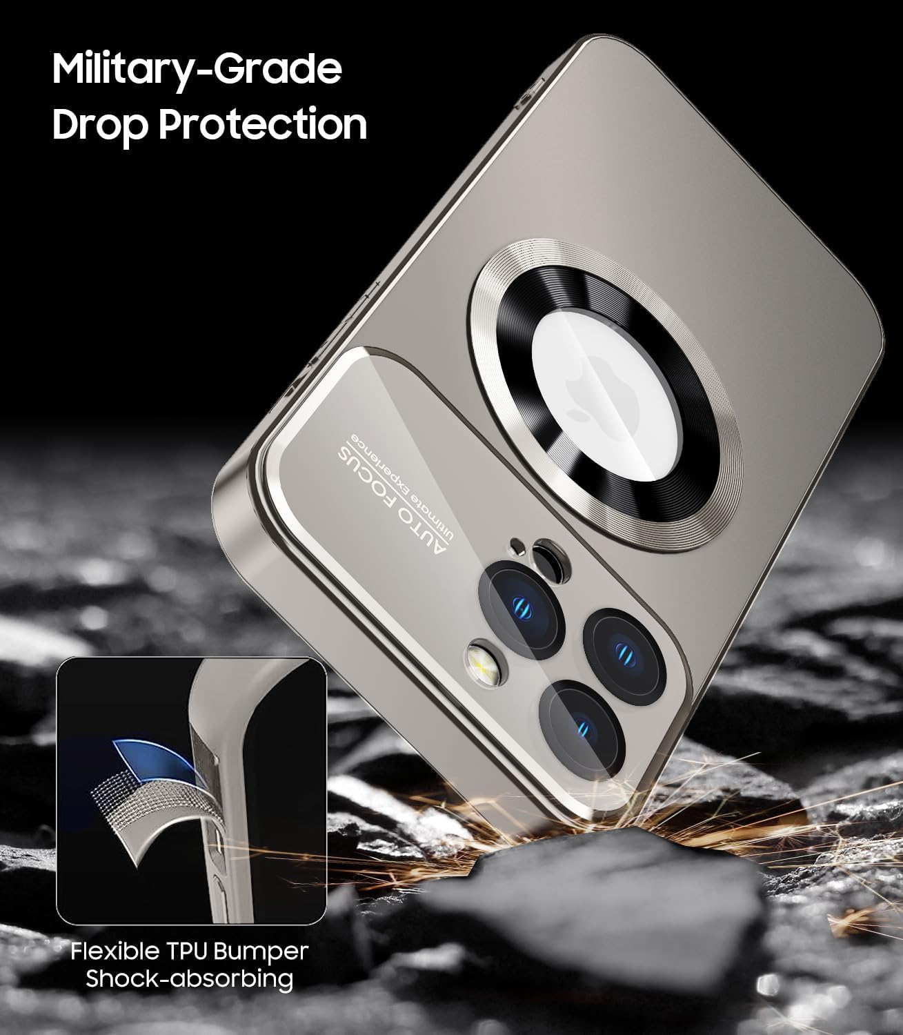 Magnetic for iPhone 12 Pro Max Case, Compatible with MagSafe, Built-in Camera Lens Protector, Logo View, Military Grade Drop Proof Phone Case Cover, Titanium Gray