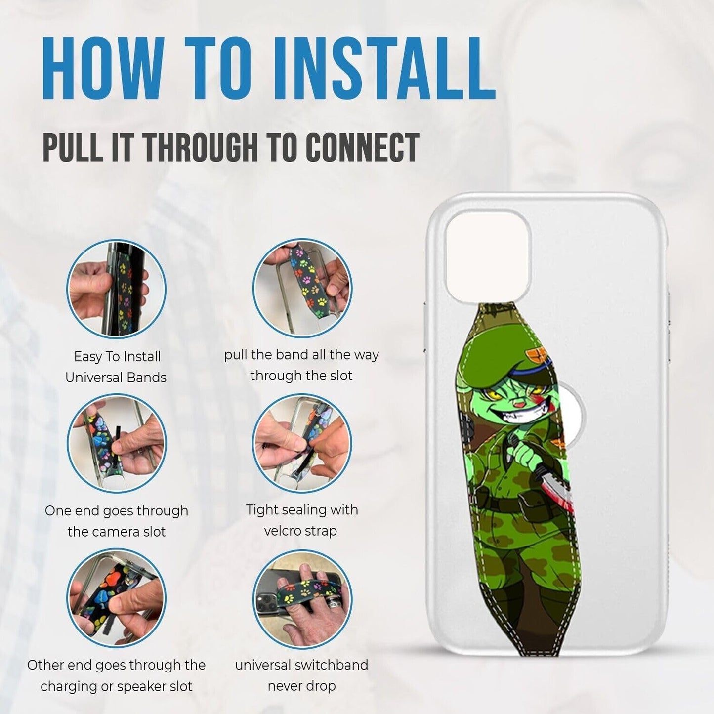 Phone Grip Strap - Reversible Finger Holder for Phone Back, Customizable Anti-Slip Design, Wireless Charging Compatible Detachable Holder for iPhone - Red & Red Tie dye