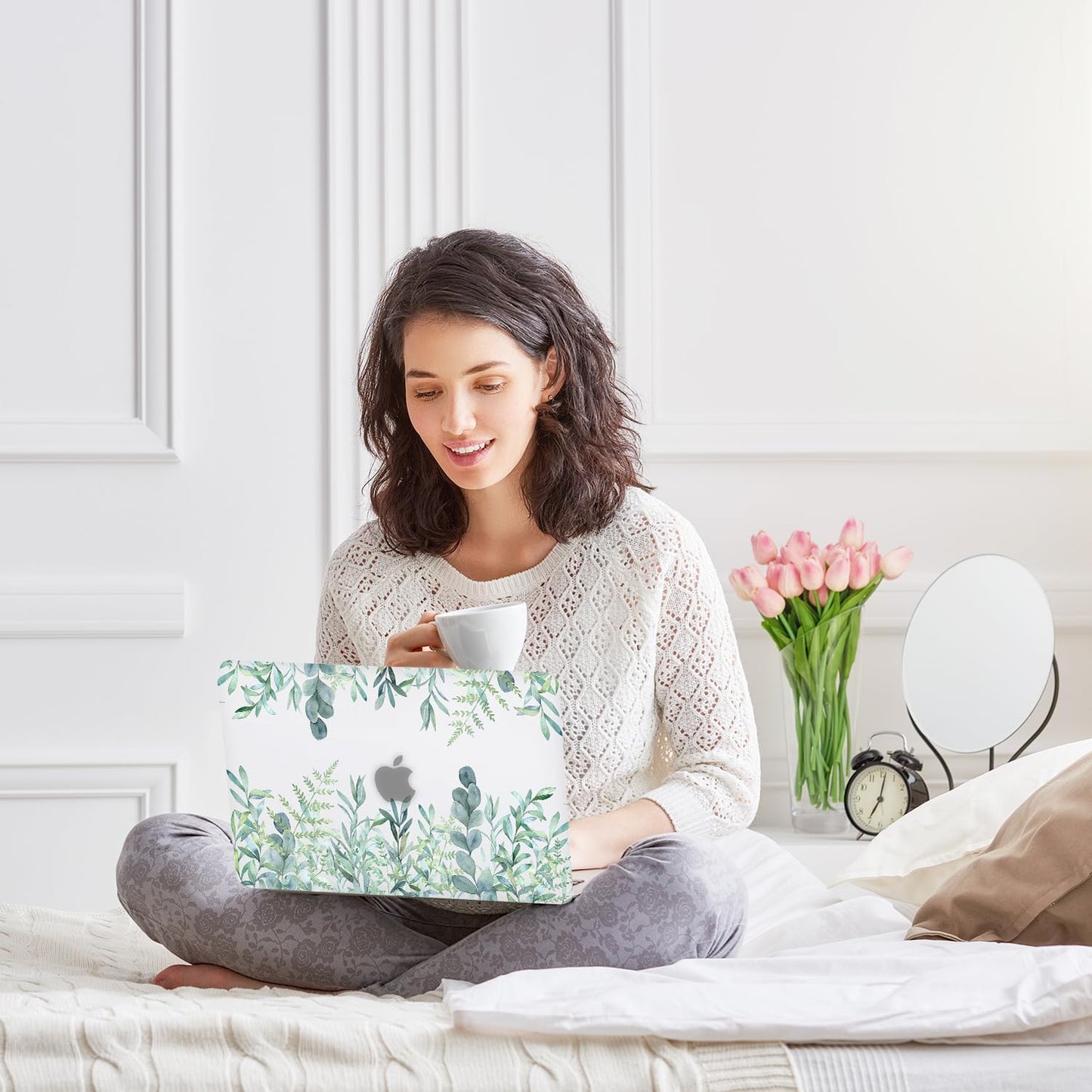 Case for MacBook Pro 13 inch M2 M1 A2338 A2289 A2251 A2159 A1989 A1706 2023-2016 Release with Touch ID, 6 in 1 Matte Clear Shell&Keyboard Cover&Screen Protector&Webcam Cover, Green Plants