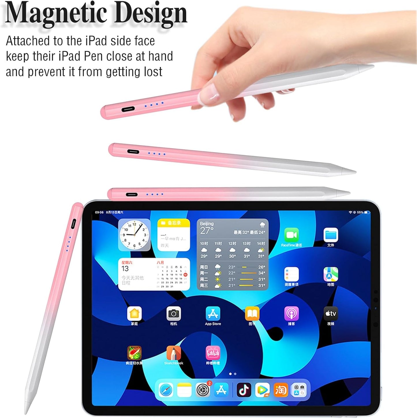 Stylists Pens for Touch Screens, Rechargeable Active Magnetic Stylus Pens Universal Tablet Pencil Stylus Pen for iPad/Pro/Air/Mini/iPhone Samsung/Android and Other Smartphone Devices-Pink