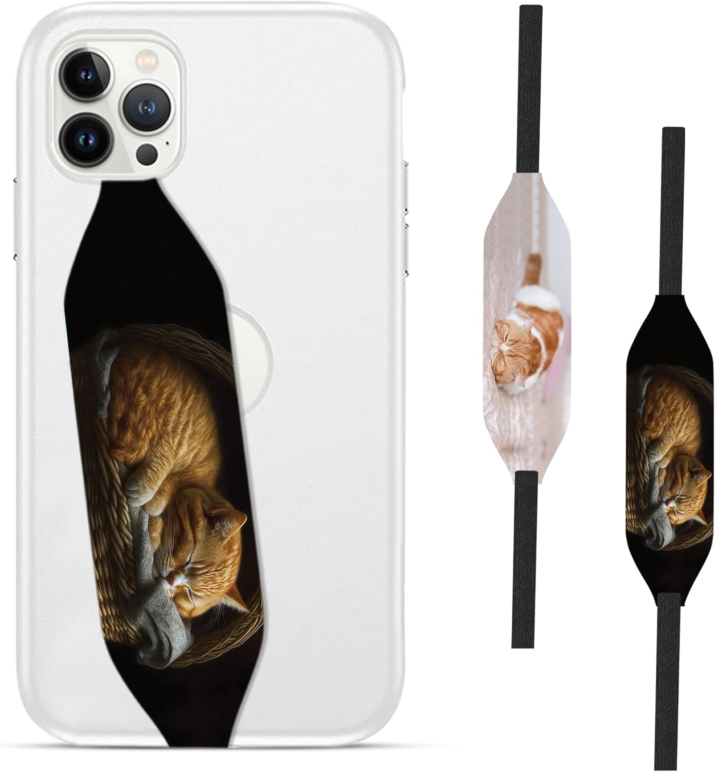 Phone Grip Strap - Pack of 2 Reversible Finger Holder for Phone Back, Customizable Anti-Slip Design, Wireless Charging Compatible Detachable Holder for iPhone - Cat Nap